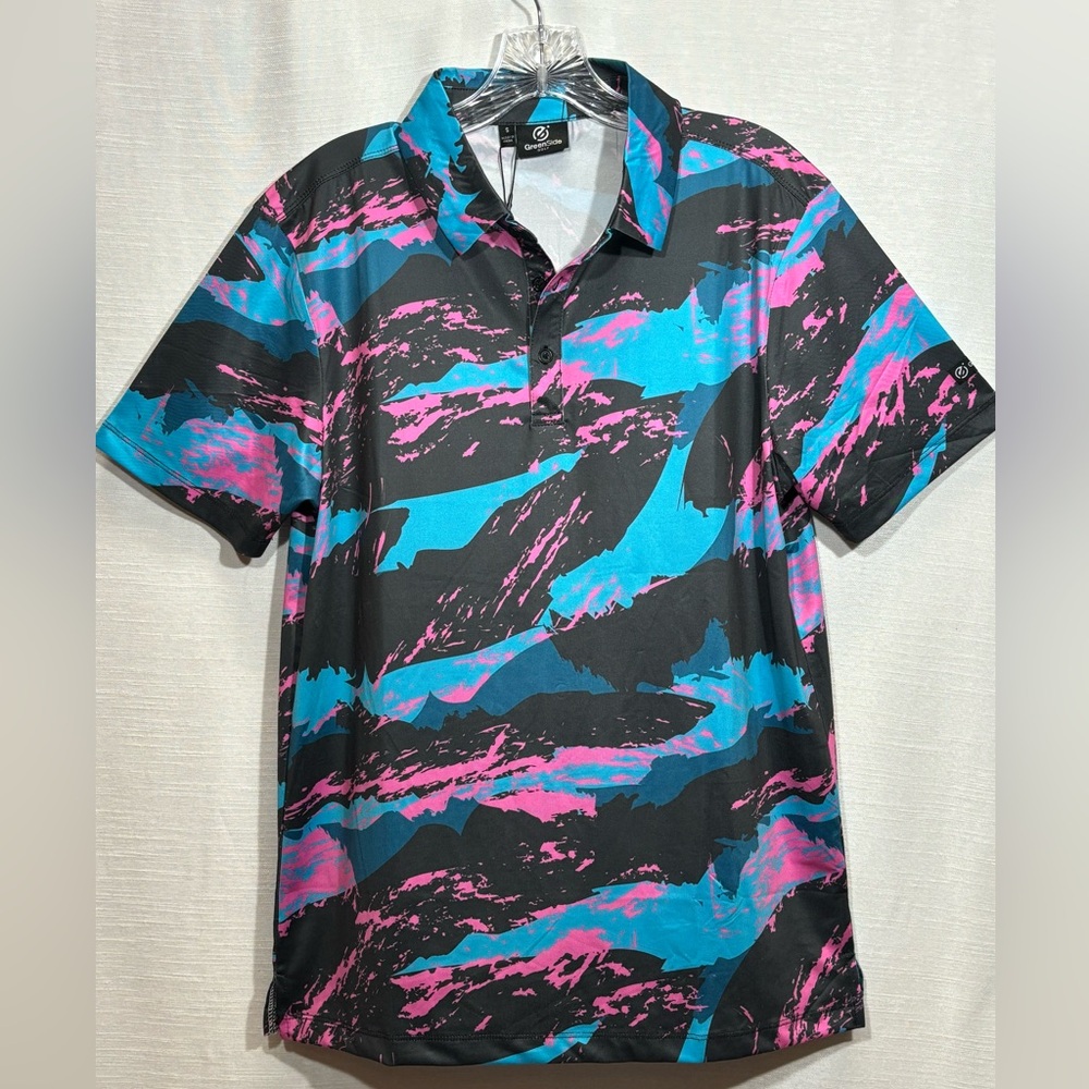 GreenSide Golf Bugiee Abstract Men's Polo Shirt Wicking 4 Way Stretch Size S NWT